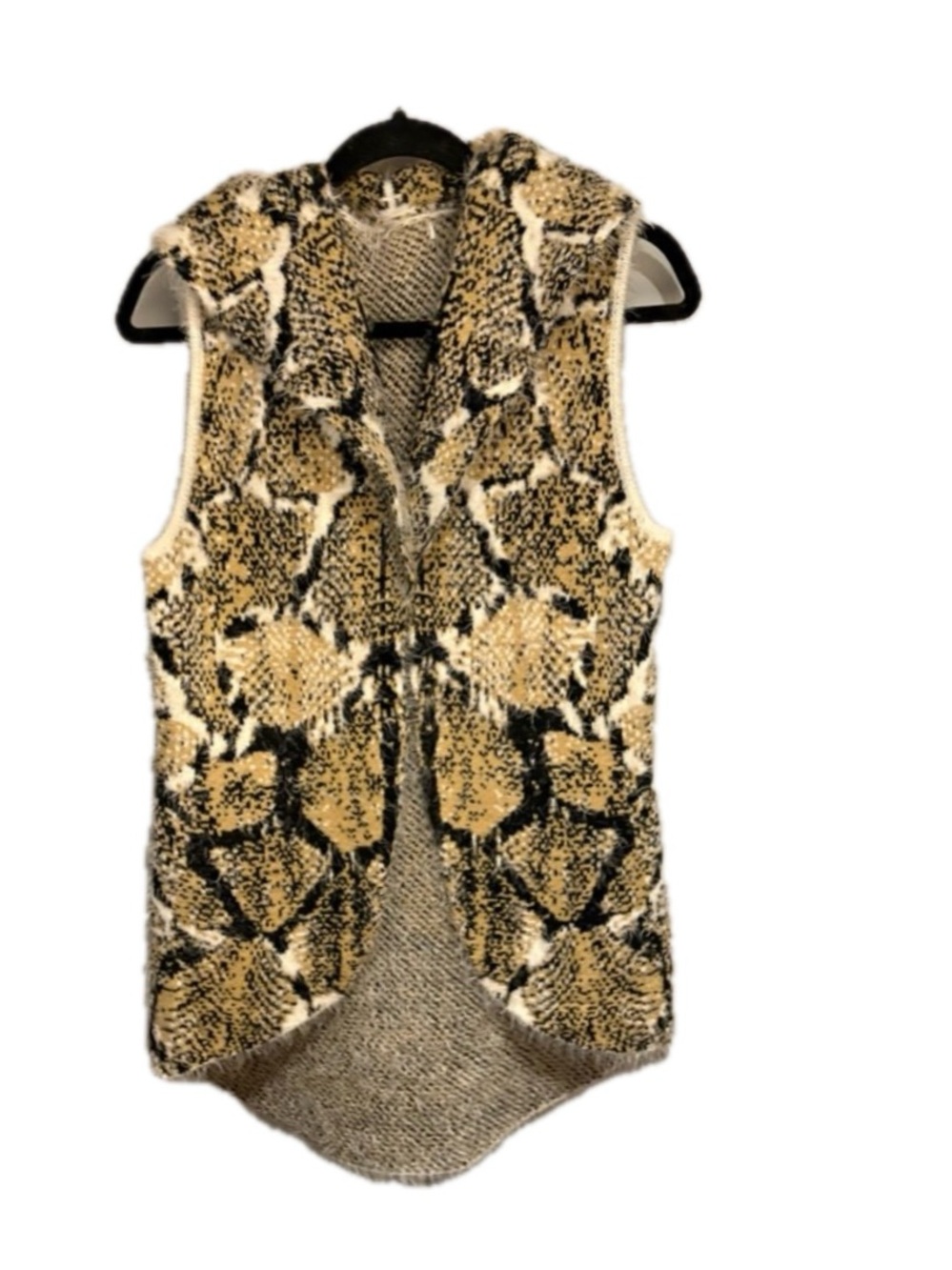 Chic Snakeskin Pattern Knit Vest Open Front High Low Soft Cozy Women One Size